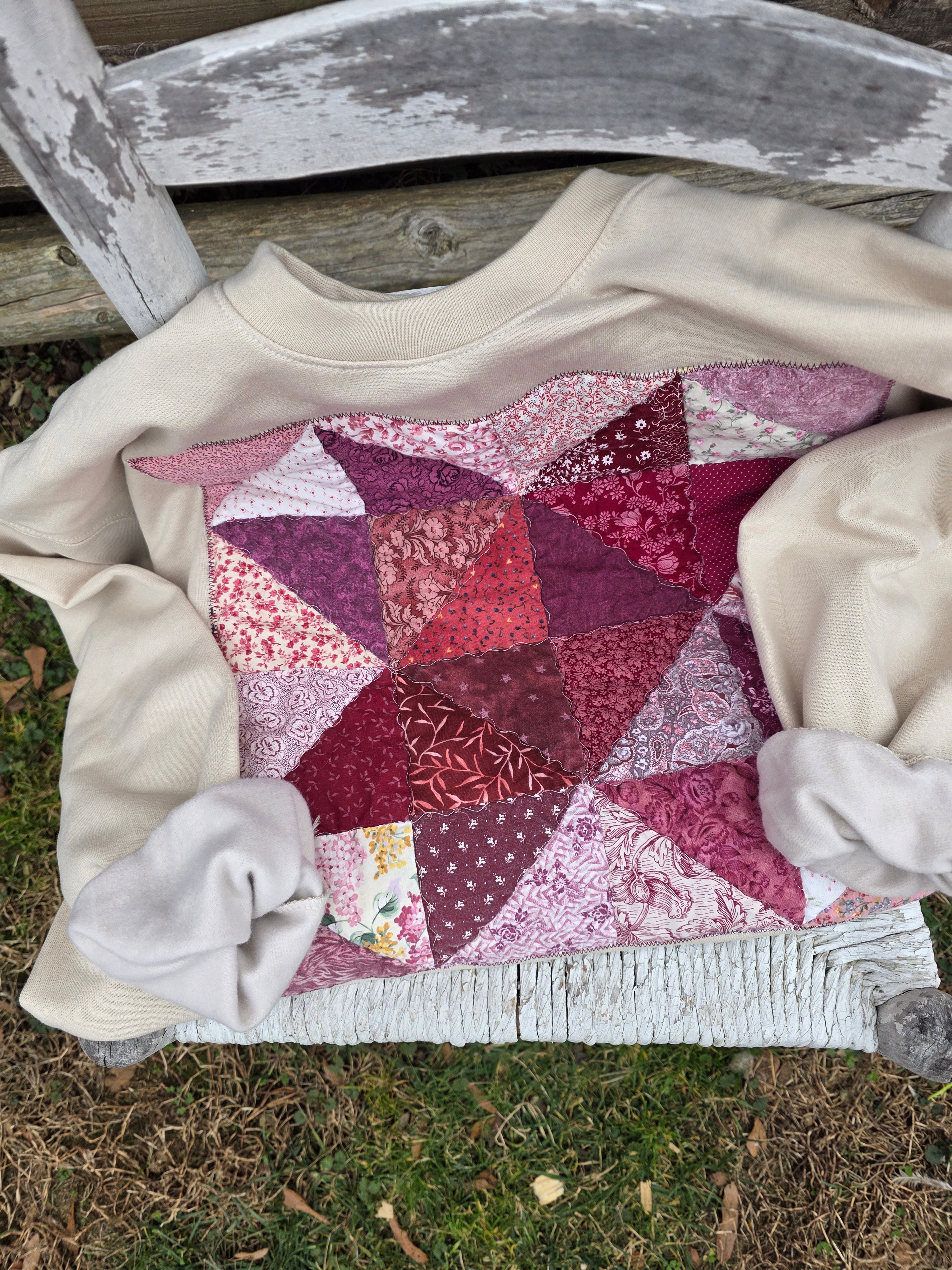 oversized sawtooth quilt block crewneck- size L- ready to ship