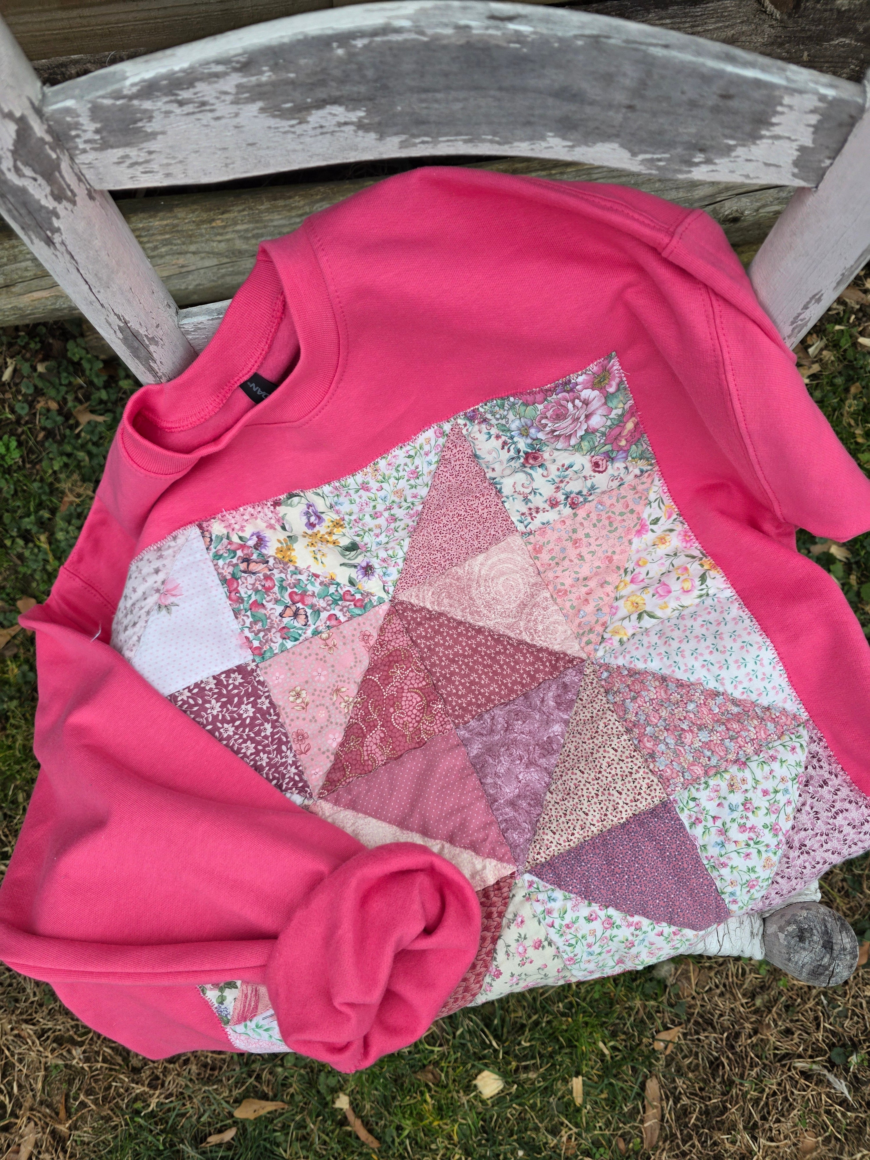 oversized sawtooth quilt block crewneck- size M- ready to ship