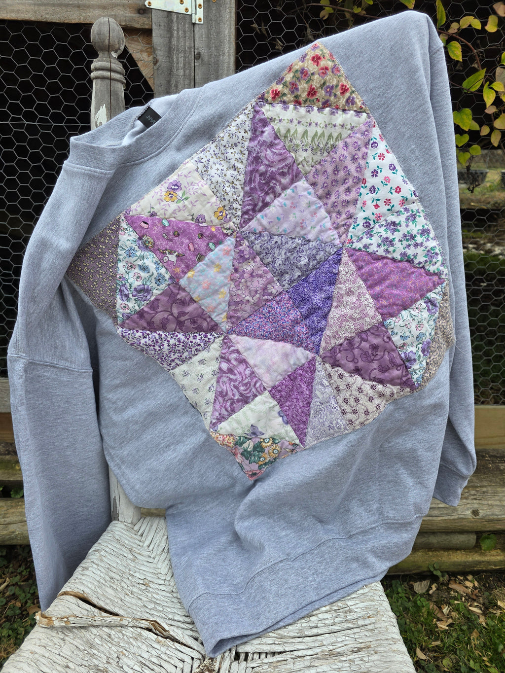 oversized sawtooth quilt block crewneck- size XL- ready to ship