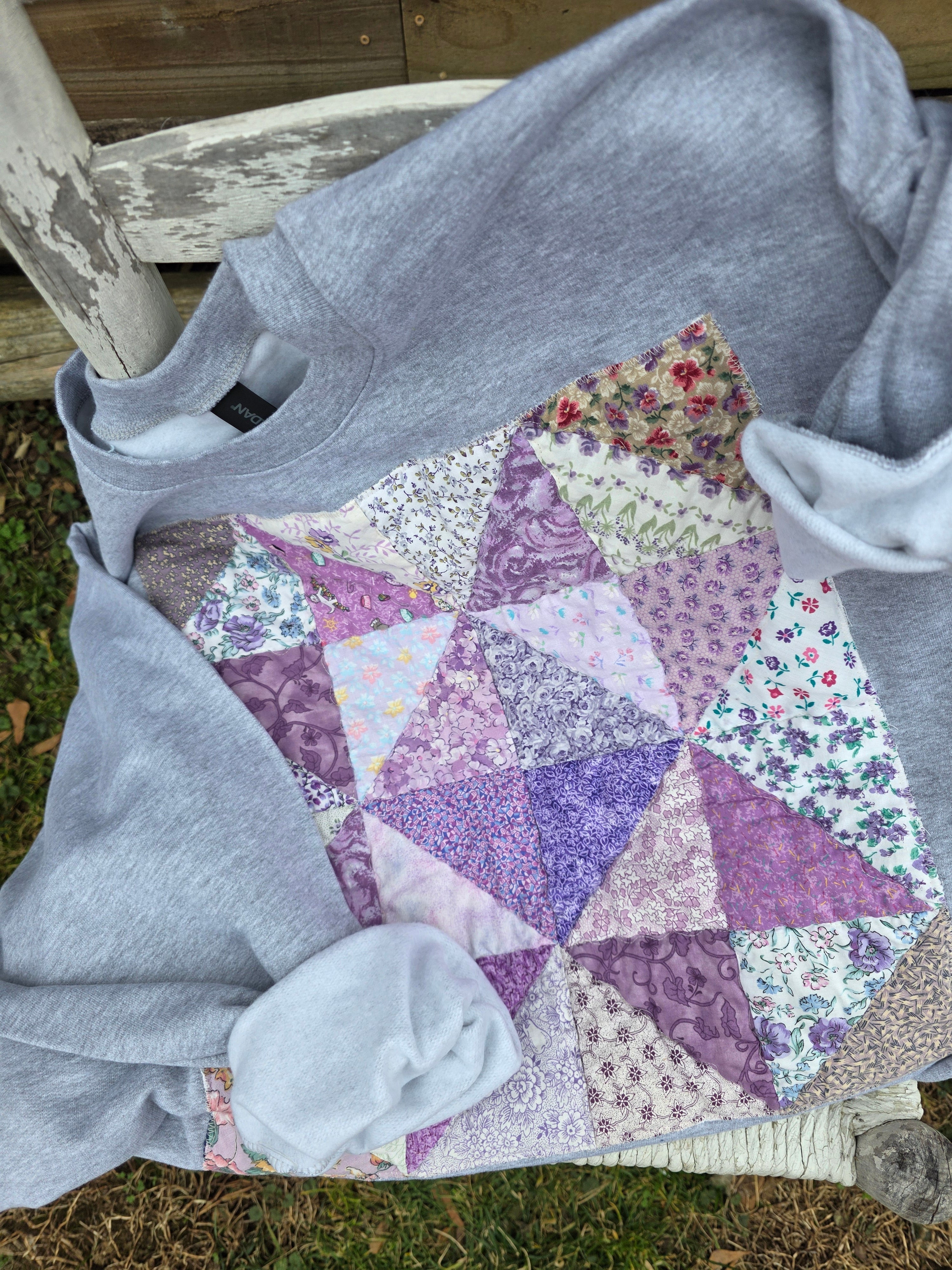 oversized sawtooth quilt block crewneck- size XL- ready to ship