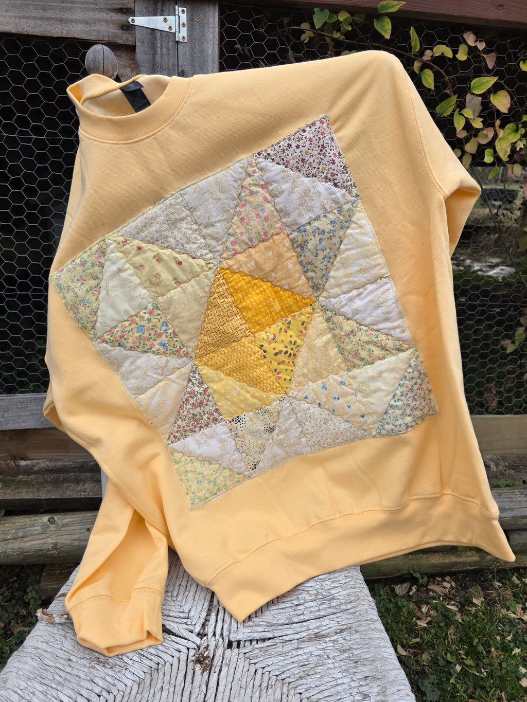 oversized sawtooth quilt block crewneck- size L- ready to ship