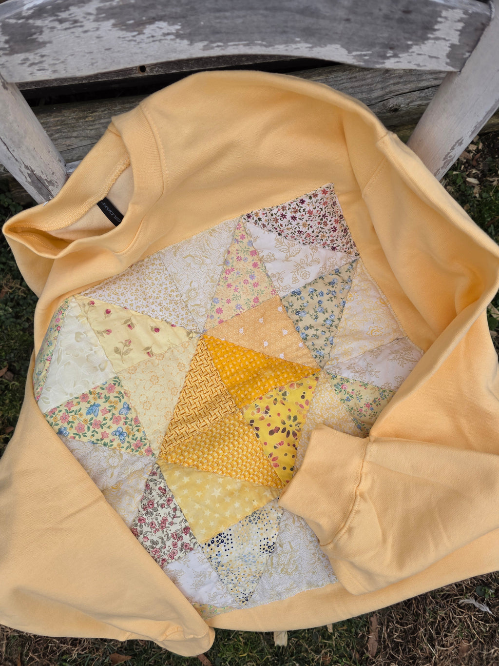 oversized sawtooth quilt block crewneck- size L- ready to ship