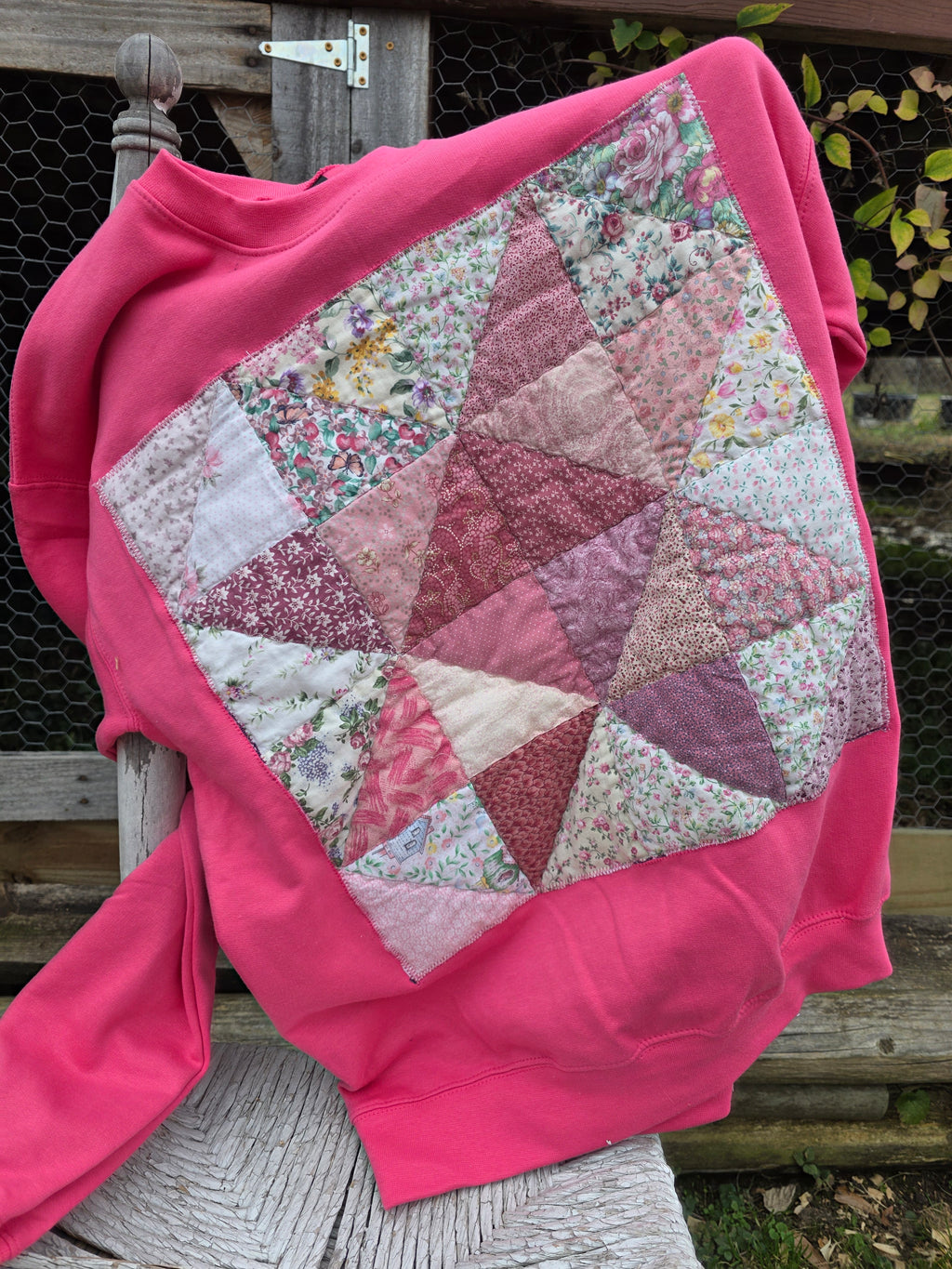 oversized sawtooth quilt block crewneck- size M- ready to ship