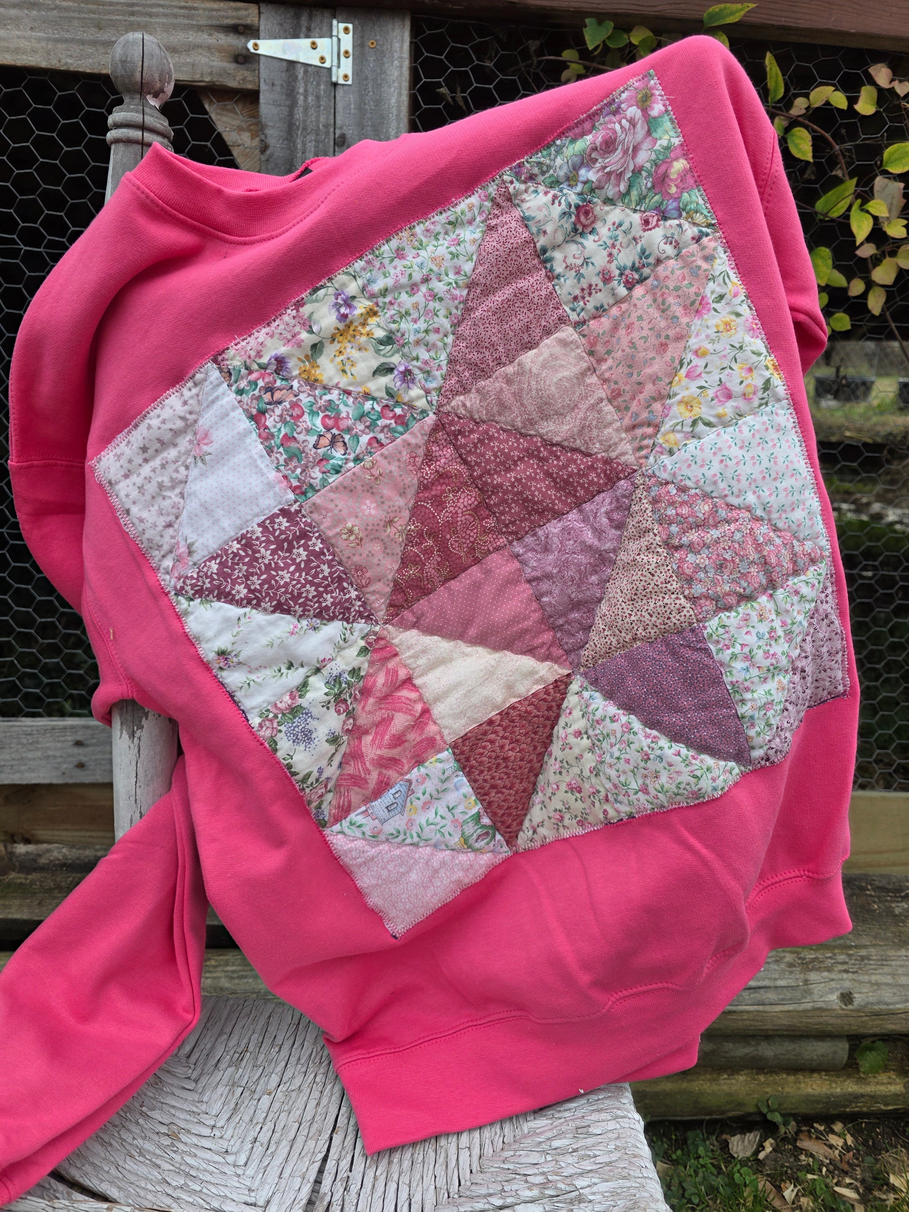 oversized sawtooth quilt block crewneck- size M- ready to ship